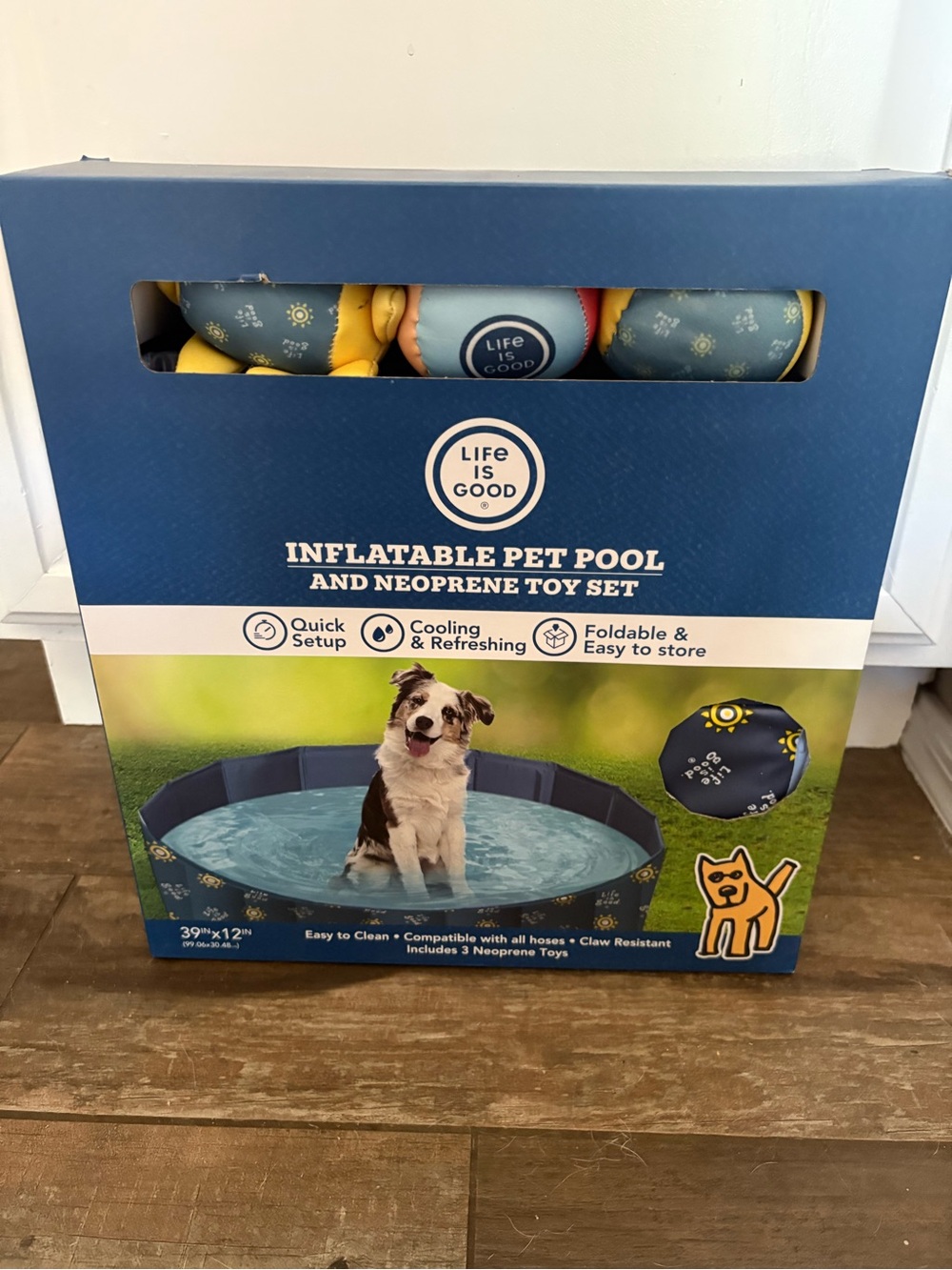 Life Is Good Navy and Yellow Inflatable Pet Pool & Toy Set